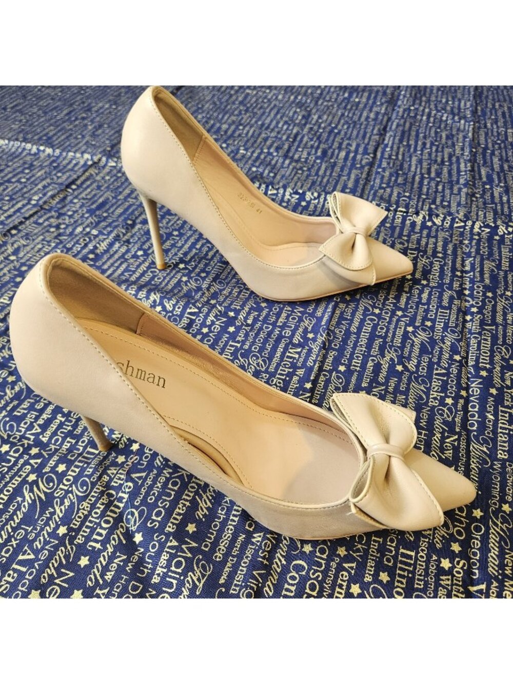 Nude Heels Bow Pointed Toe Stiletto Pump Sz 9.5 Wedding Cocktail Formal Dress Up